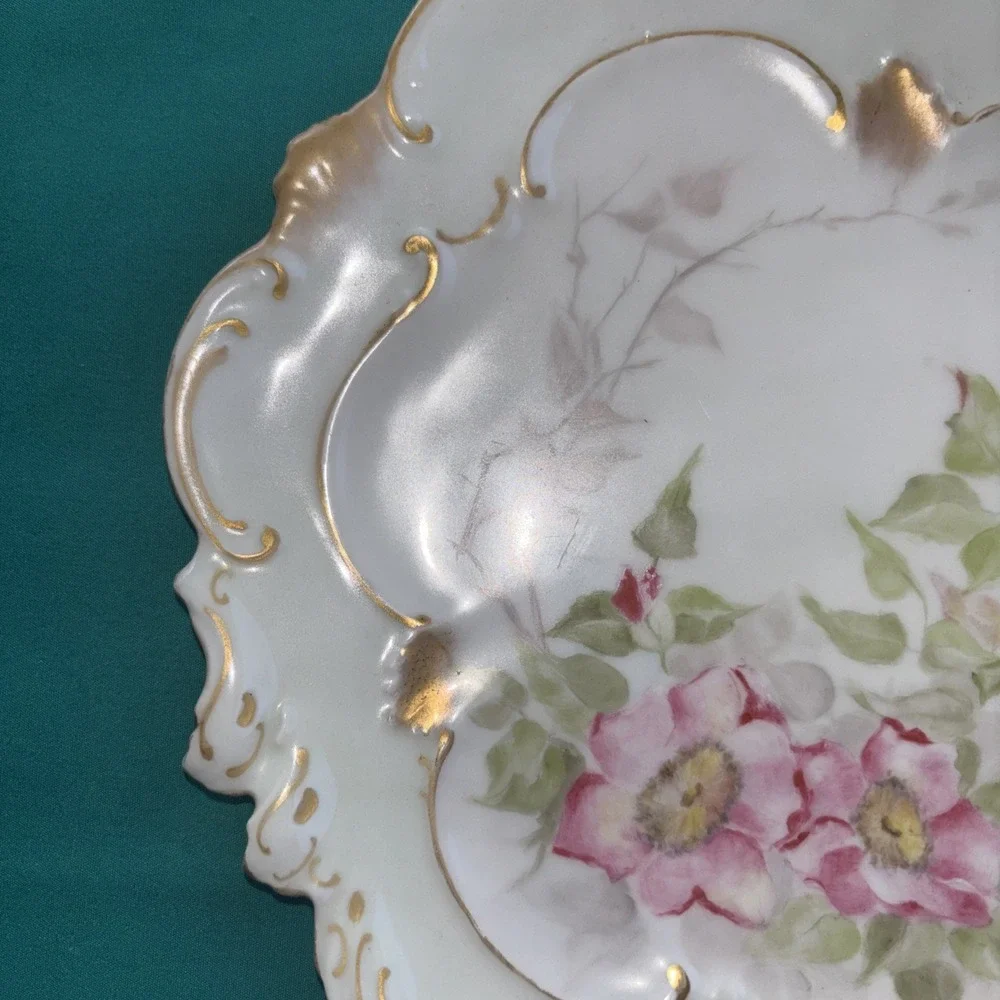 Limoges A. Lanternier France Pink Flowers Hand Painted 9.25